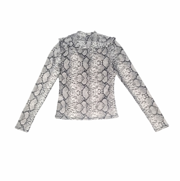 Long Sleeved Snakeskin Print Semi Sheer Top - Picture 5 of 7